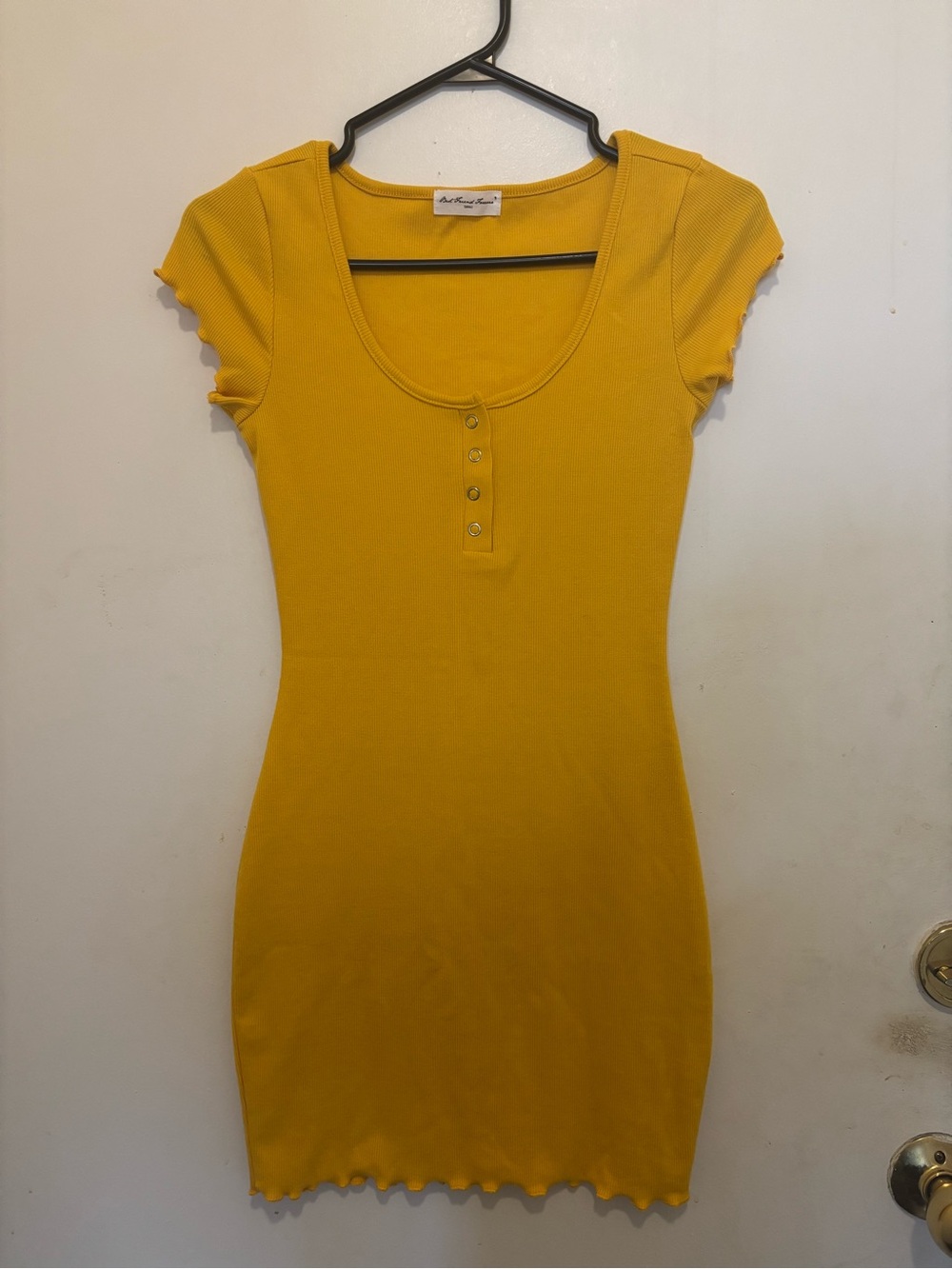 Best Friend Forever Mustard Yellow Ribbed Bodycon Mini Dress | Size Small